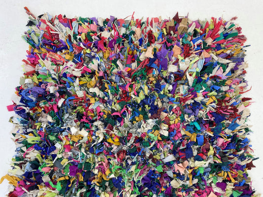 Abstract Boucherouite rug runner 3x9, Moroccan colorful runner rug.