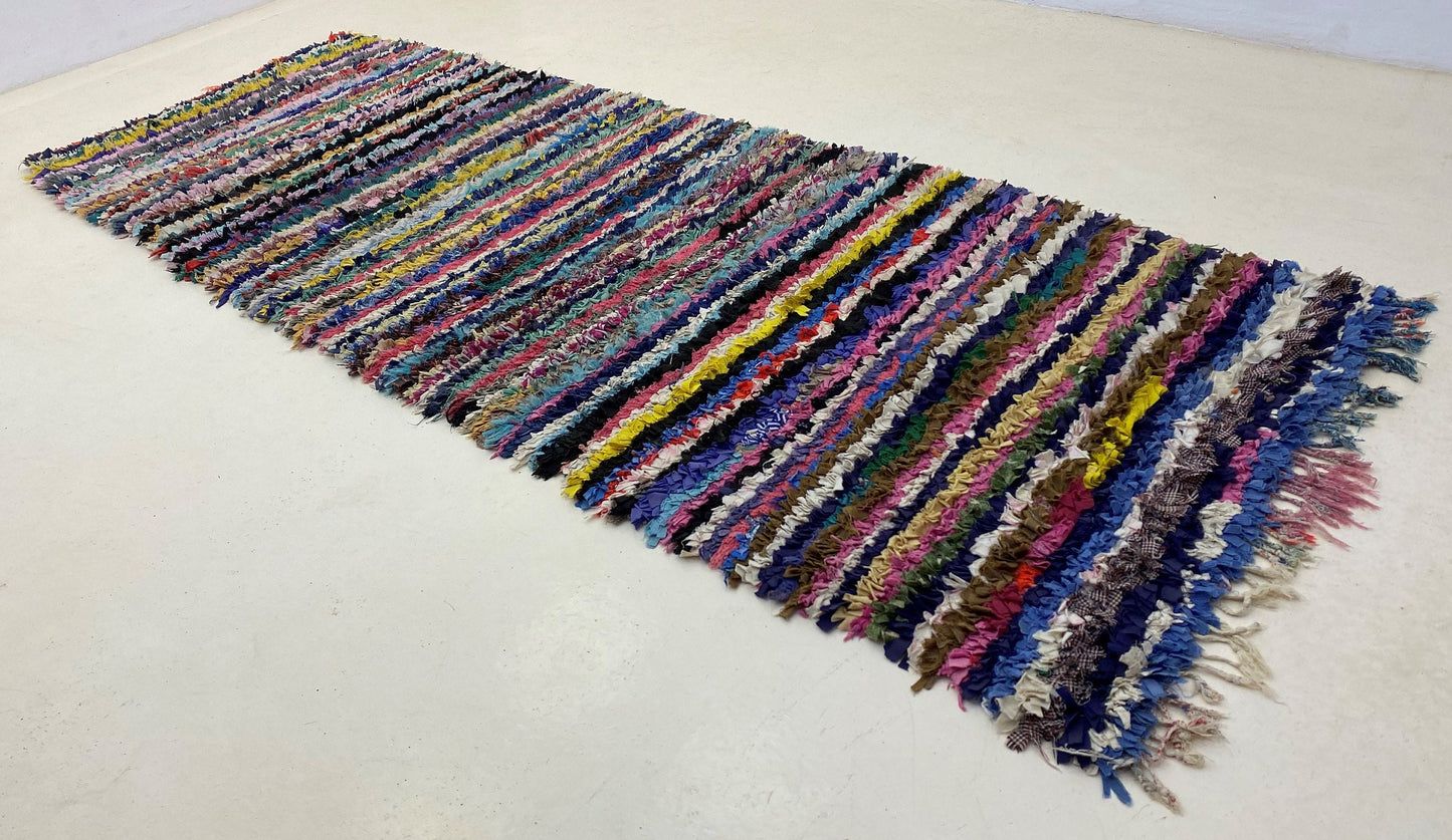 Colorful striped rug runner 4x9, Long Moroccan runner rug.