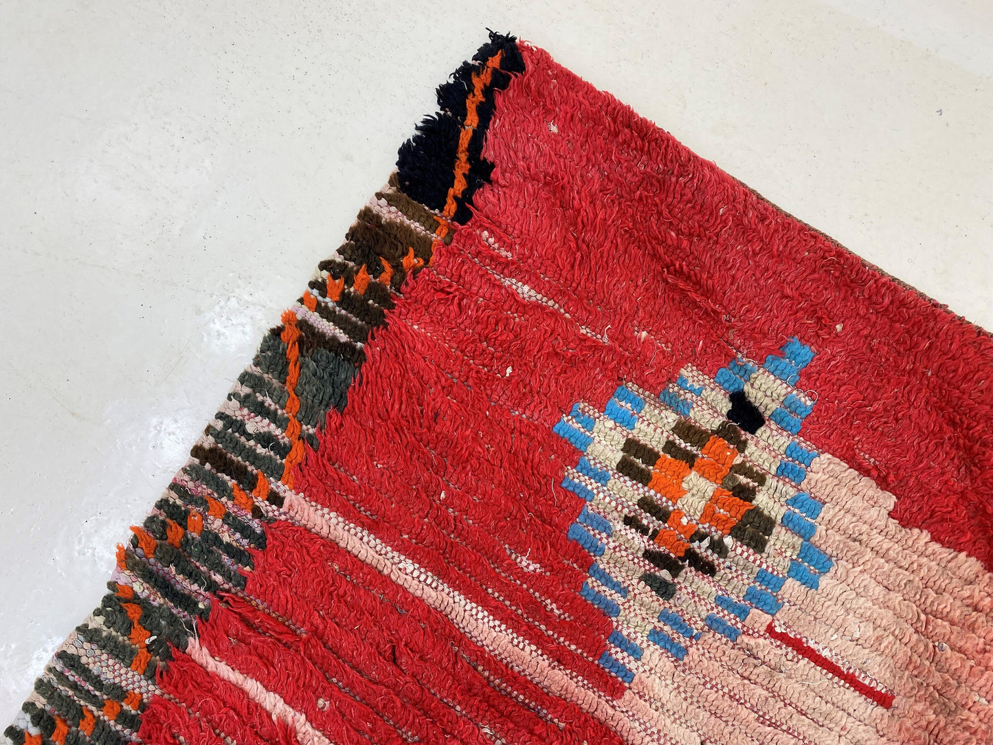 Moroccan red diamond runner rug 3x8, Berber vintage rug runner.