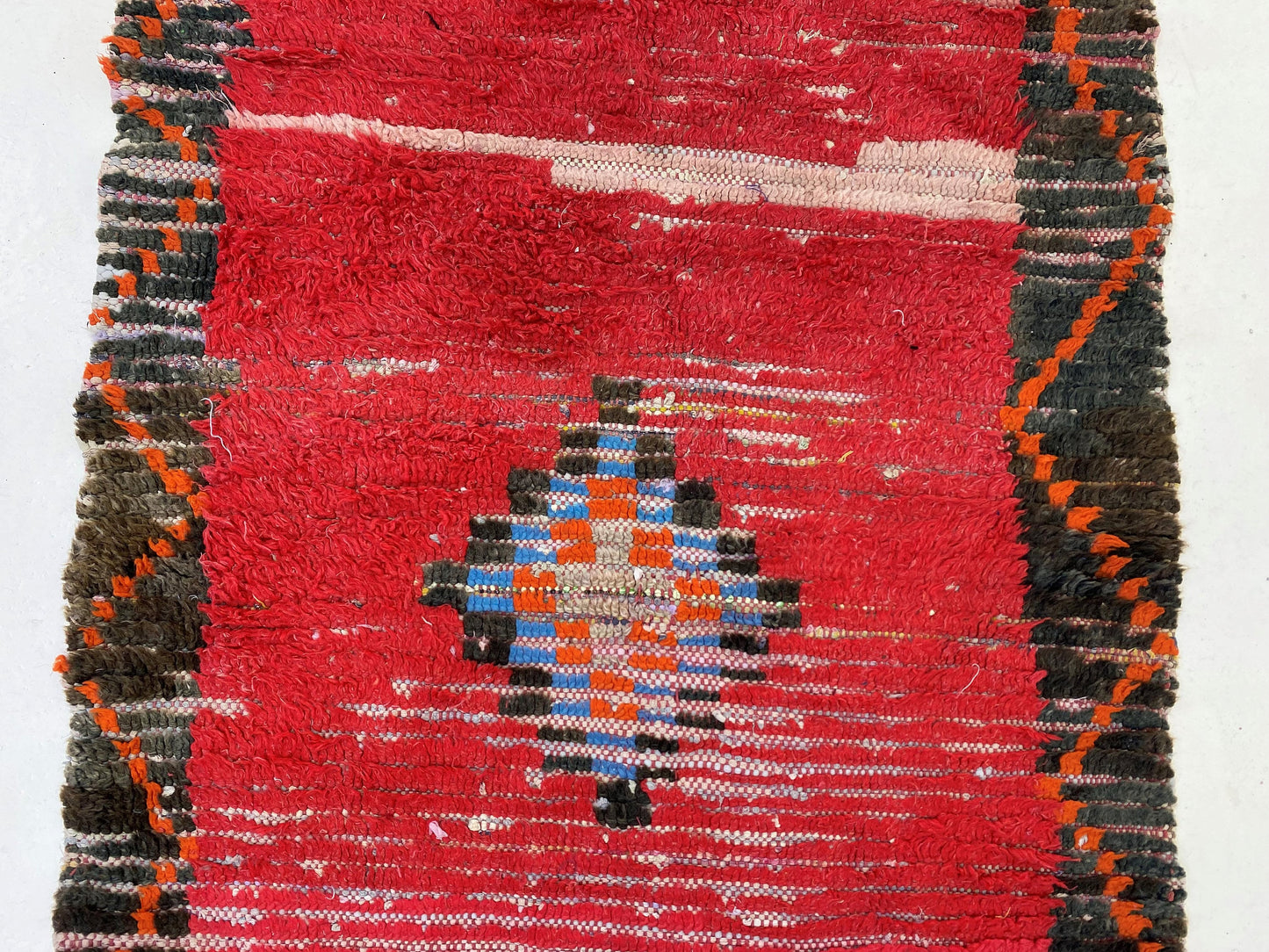 Moroccan red diamond runner rug 3x8, Berber vintage rug runner.