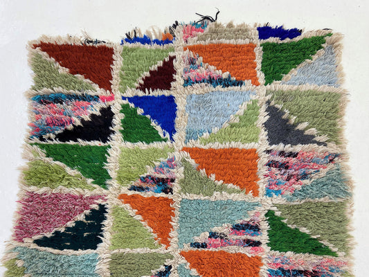 Small colorful vintage rug 3x5, Moroccan Berber area rug.