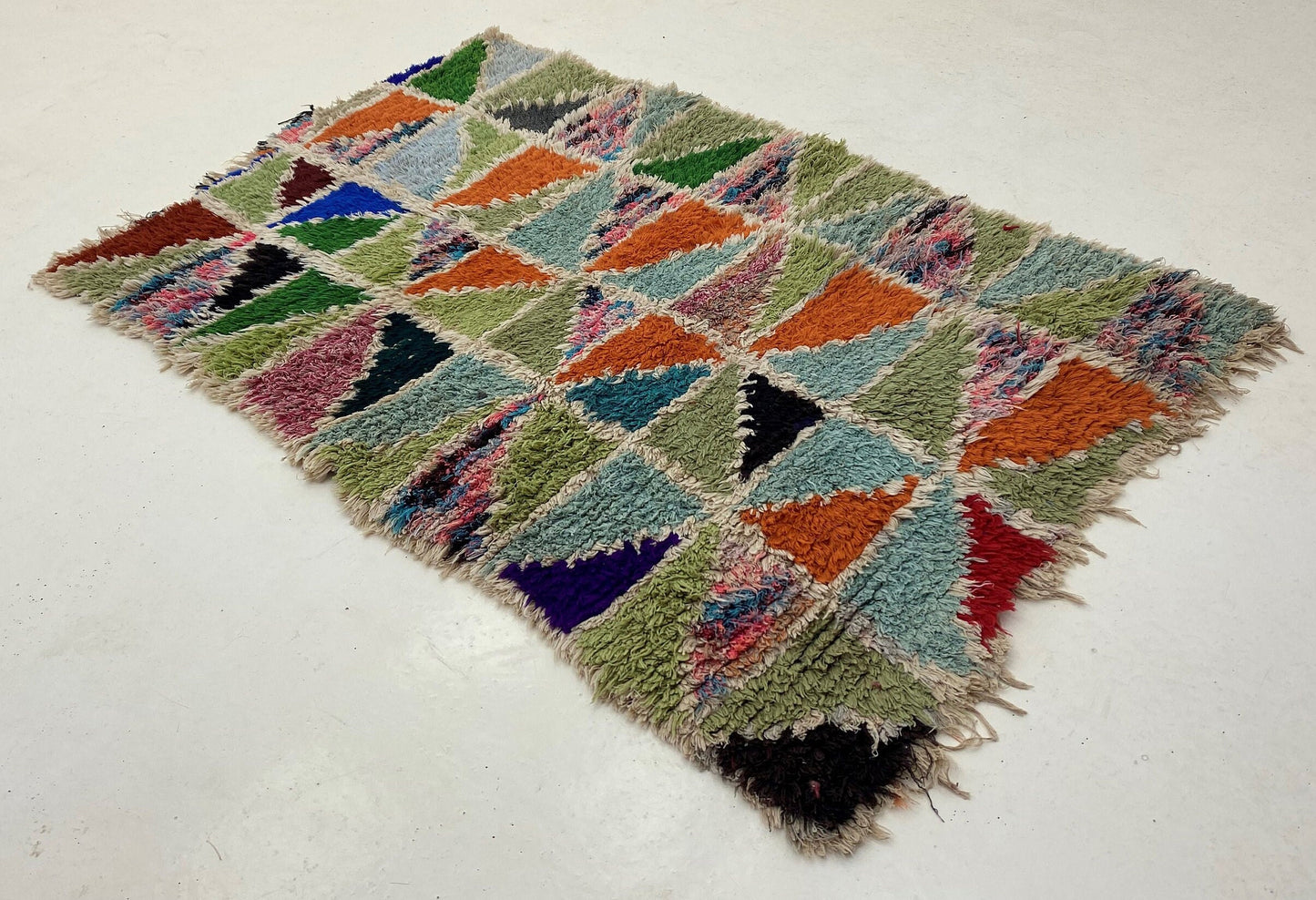 Small colorful vintage rug 3x5, Moroccan Berber area rug.