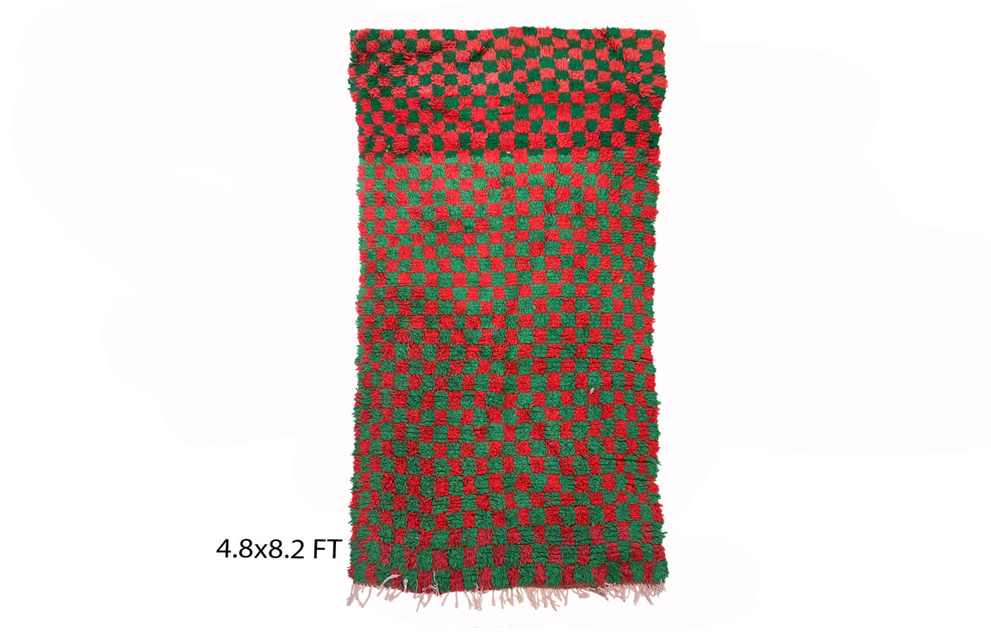 Checkered red and green rug 5x8, Moroccan vintage area rug.