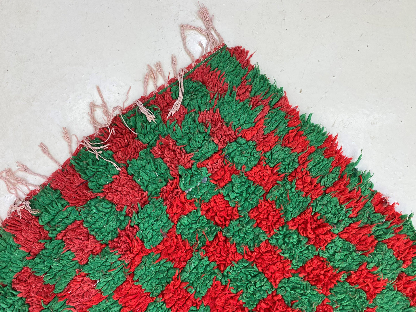 Checkered red and green rug 5x8, Moroccan vintage area rug.