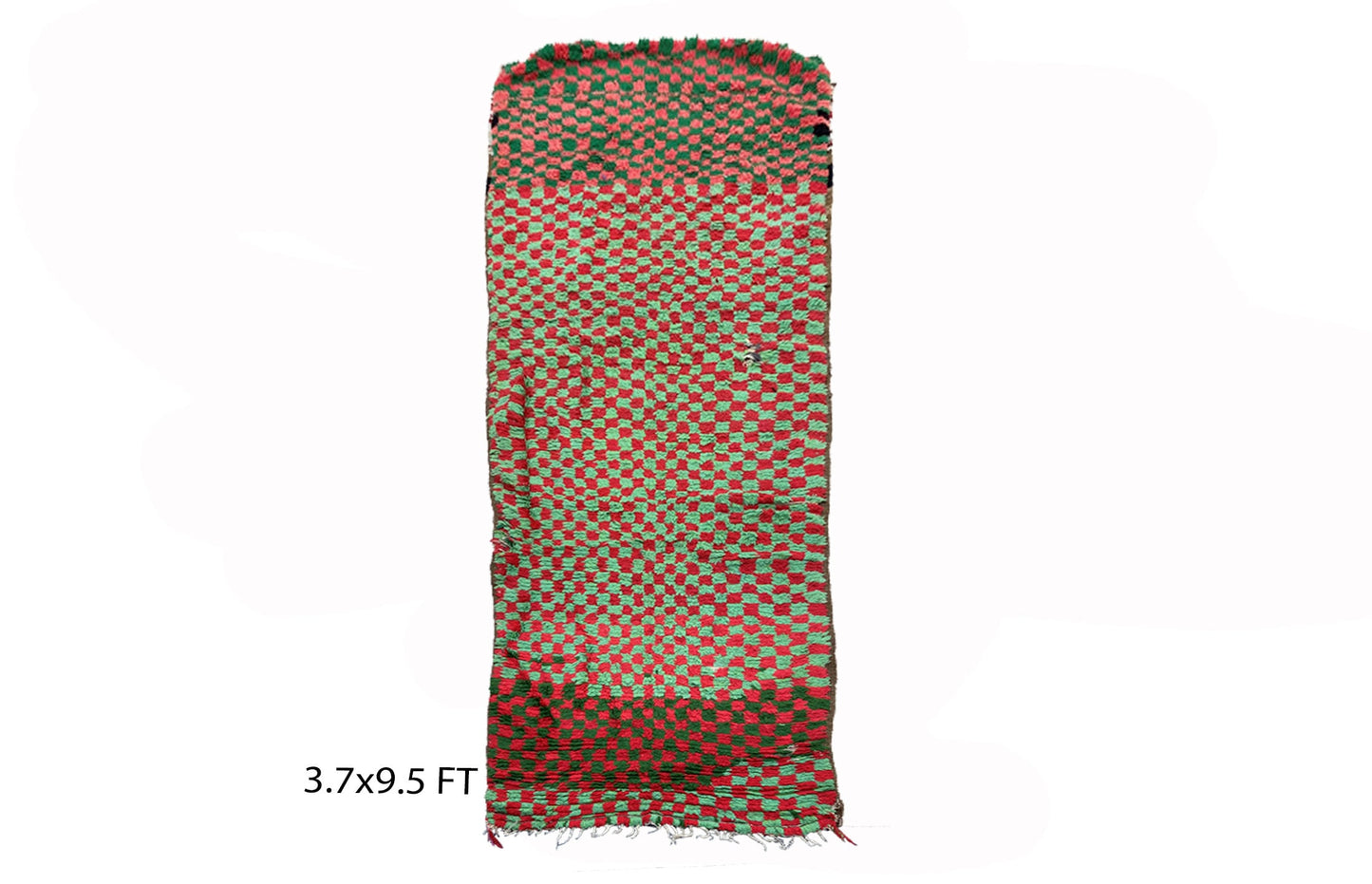 Moroccan checkered runner rug 4x9.5, narrow vintage rug runner.