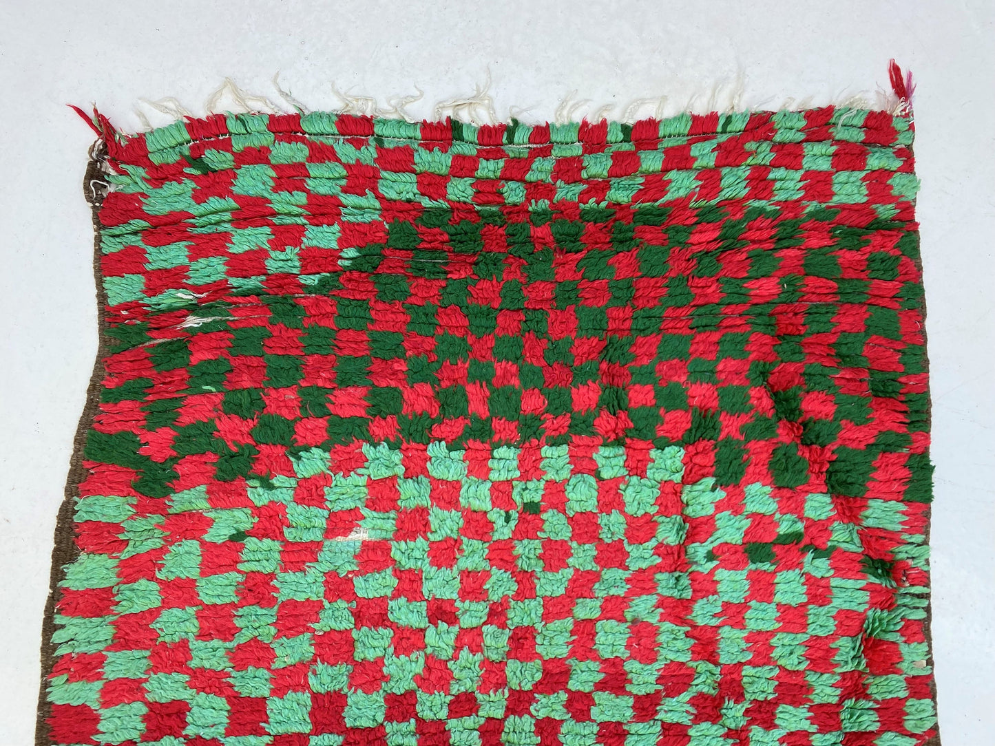 Moroccan checkered runner rug 4x9.5, narrow vintage rug runner.