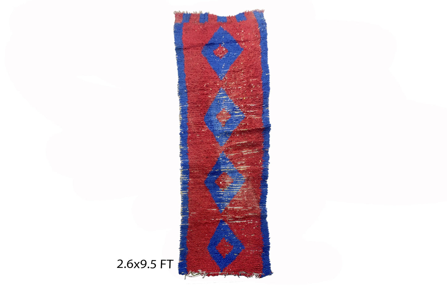 Narrow diamond rug runner 3x9.5, Moroccan vintage runner rug.