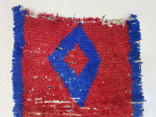 Narrow diamond rug runner 3x9.5, Moroccan vintage runner rug.