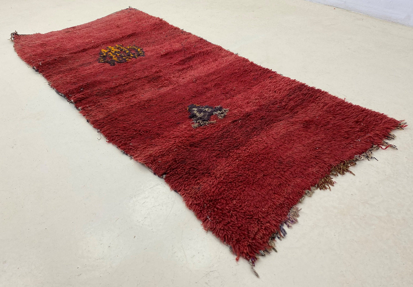 Berber Moroccan red runner rug 3x7, Narrow vintage rug runner.