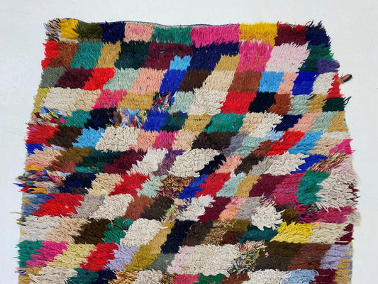 Colorful diamond runner rug 3x7, Moroccan vintage rug runner.