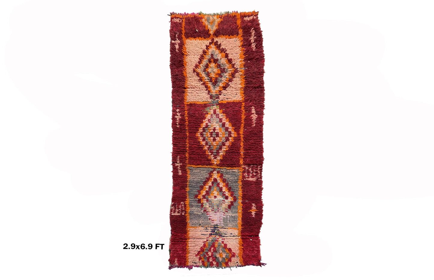 Diamond runner, Moroccan vintage colorful rug runner 3x7.