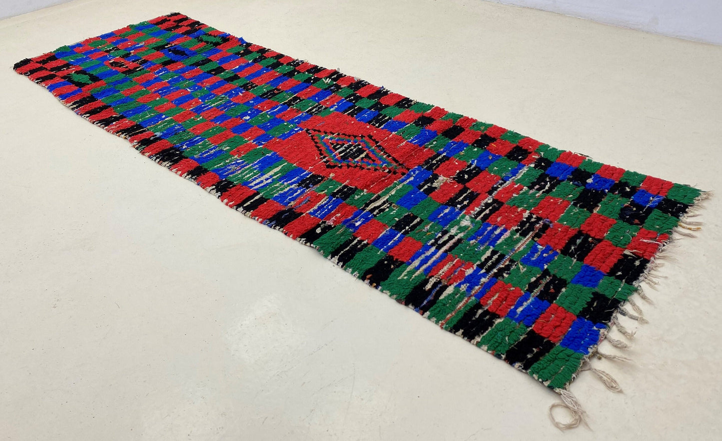 Tapis à carreaux, tapis berbère vintage marocain 3x9.