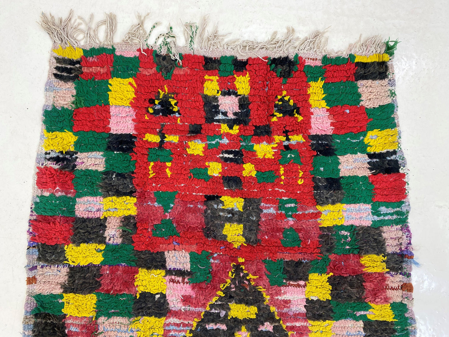 Narrow checkered runner, Moroccan vintage runner rug 3x8.5.