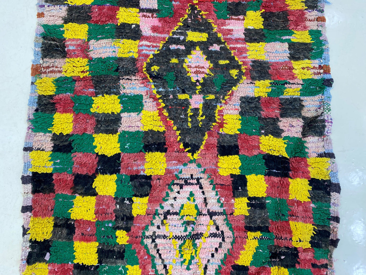 Narrow checkered runner, Moroccan vintage runner rug 3x8.5.