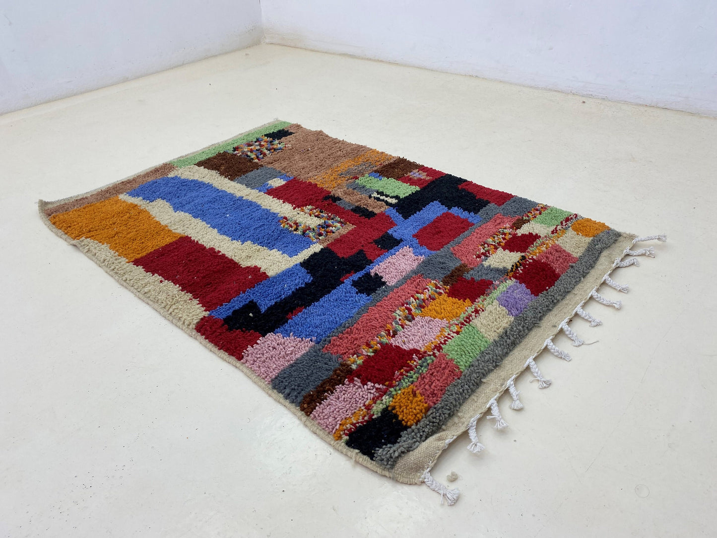 Hand Knotted Custom Moroccan Rug , Colorful Boho Decor area rug.