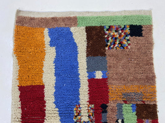 Hand Knotted Custom Moroccan Rug , Colorful Boho Decor area rug.