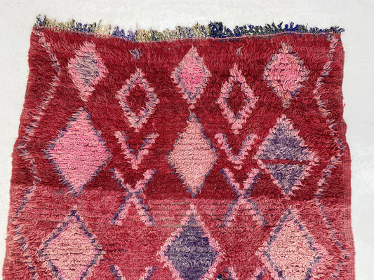 Moroccan red vintage runner rug 4x8, Narrow Berber rug runner.