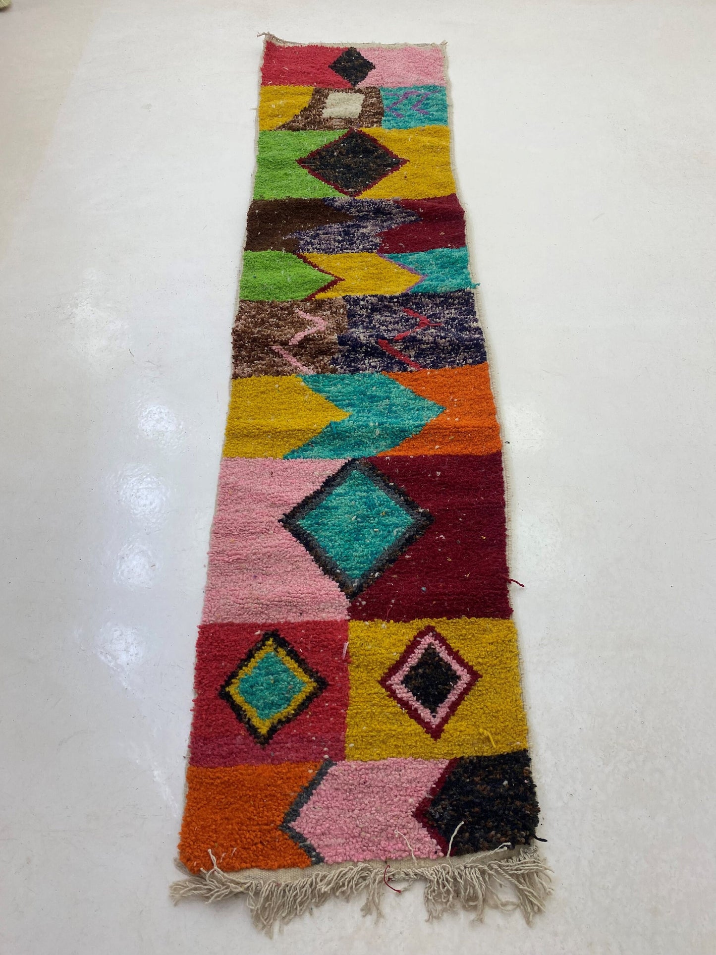 Hallway Moroccan Runner Rug, Berber Handmade Wool rugs, Colorful Moroccan Runner for hallway.