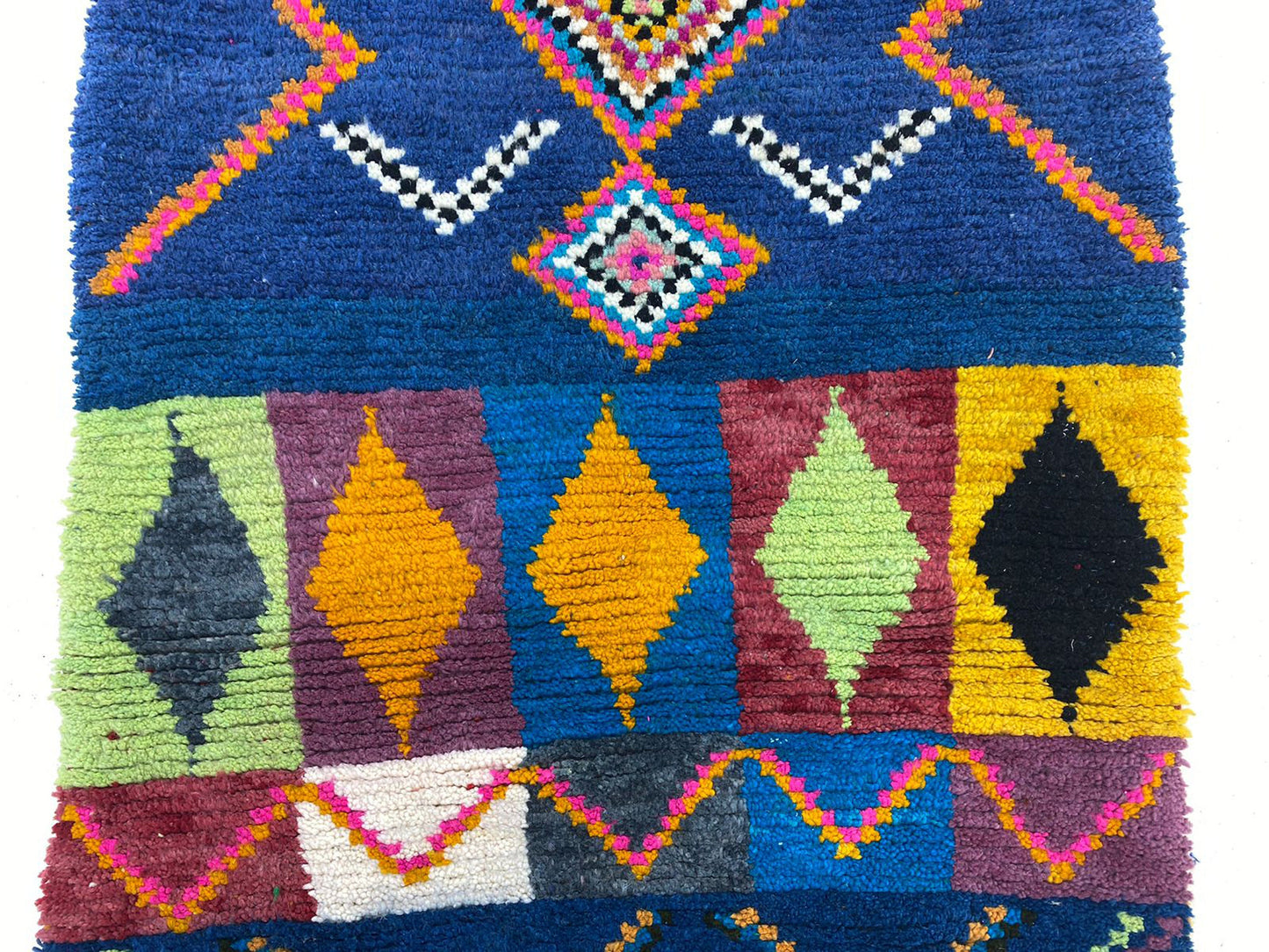 One-of-a-Kind Moroccan Berber Rug, Hand-Knotted Custom Area Rug with Colorful Design.
