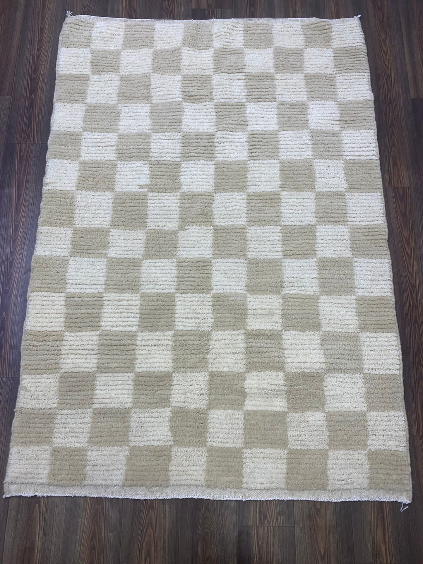 Moroccan Cream and Beige Checkered Rug, Custom Moroccan Checker Rugs.
