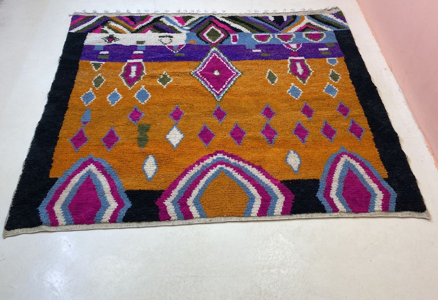 Moroccan Berber Hand-Knotted Colorful Area Rug, Custom Unique area Rug.