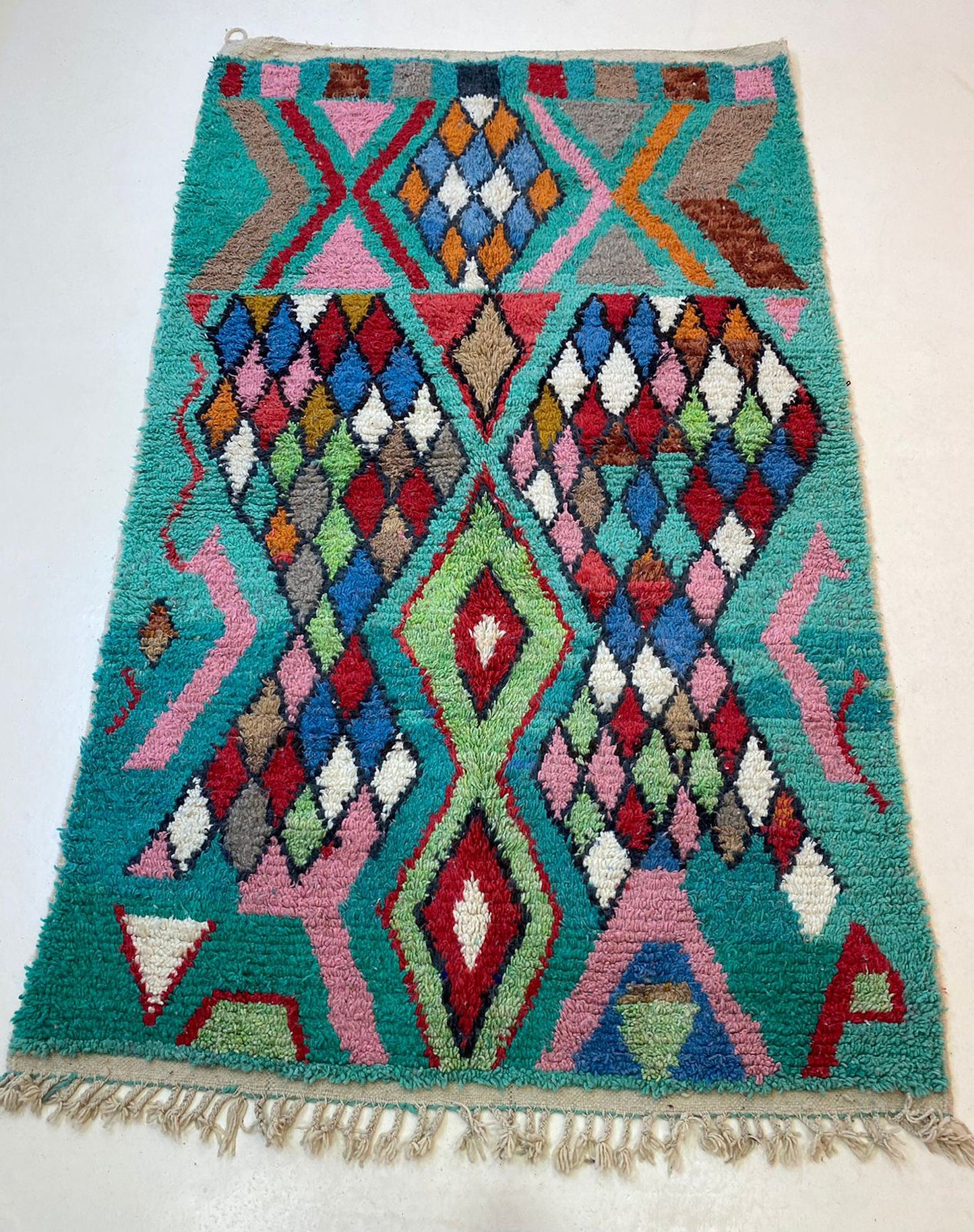 Handmade Moroccan Area Rug, Colorful Kitchen wool rug.