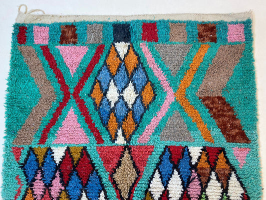 Handmade Moroccan Area Rug, Colorful Kitchen wool rug.