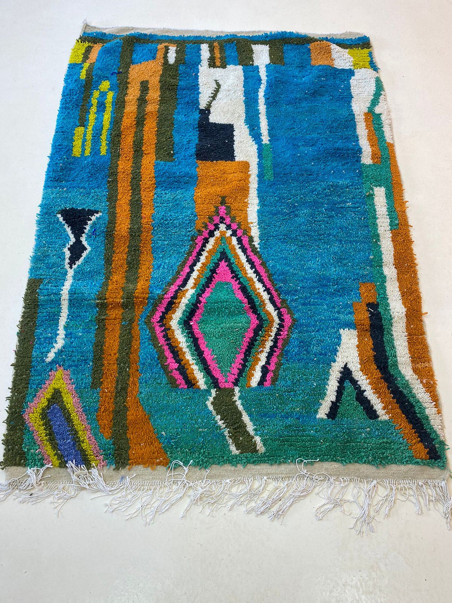 One of a Kind Custom Berber Wool Rug, Colorful Handwoven Moroccan Area Rug.