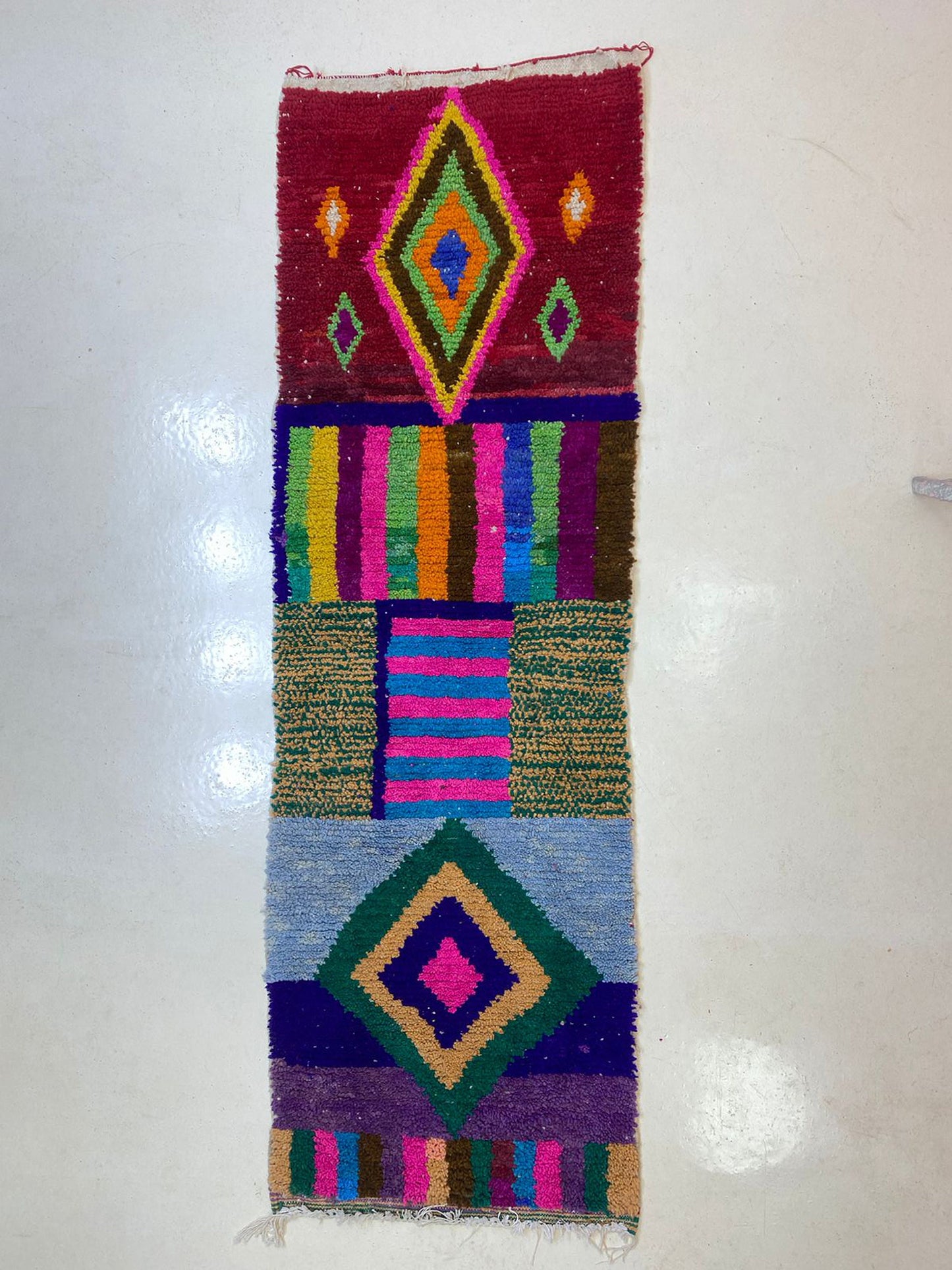 Unique Custom Runner Rug, Hand Knotted Moroccan Berber Colorful Rug Runner.