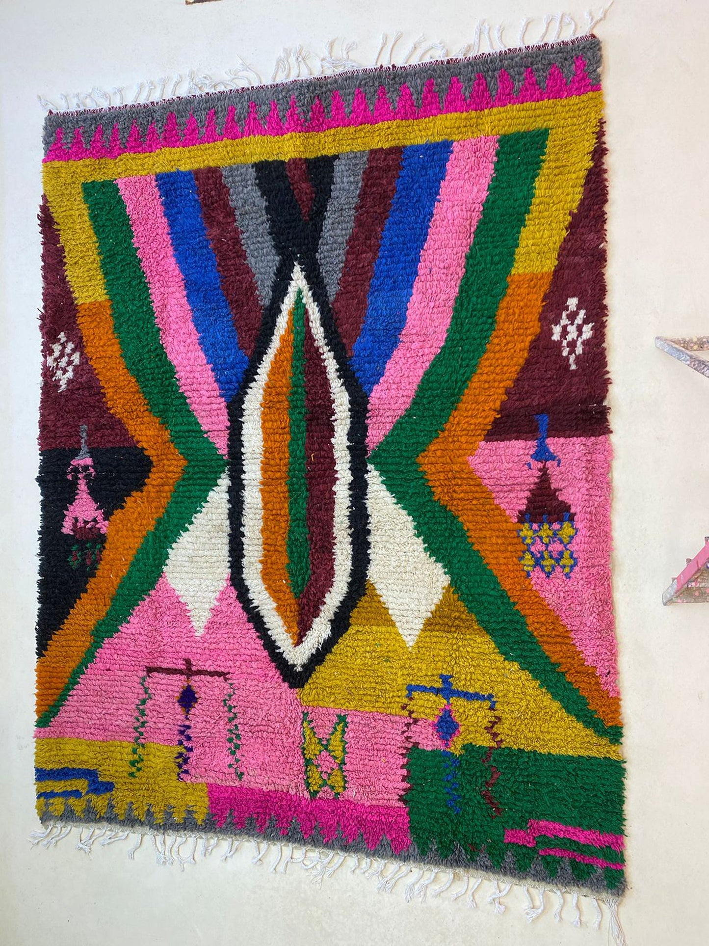 Vibrant Custom Kitchen Rug, Hand Knotted Moroccan Wool Berber Area Rug.