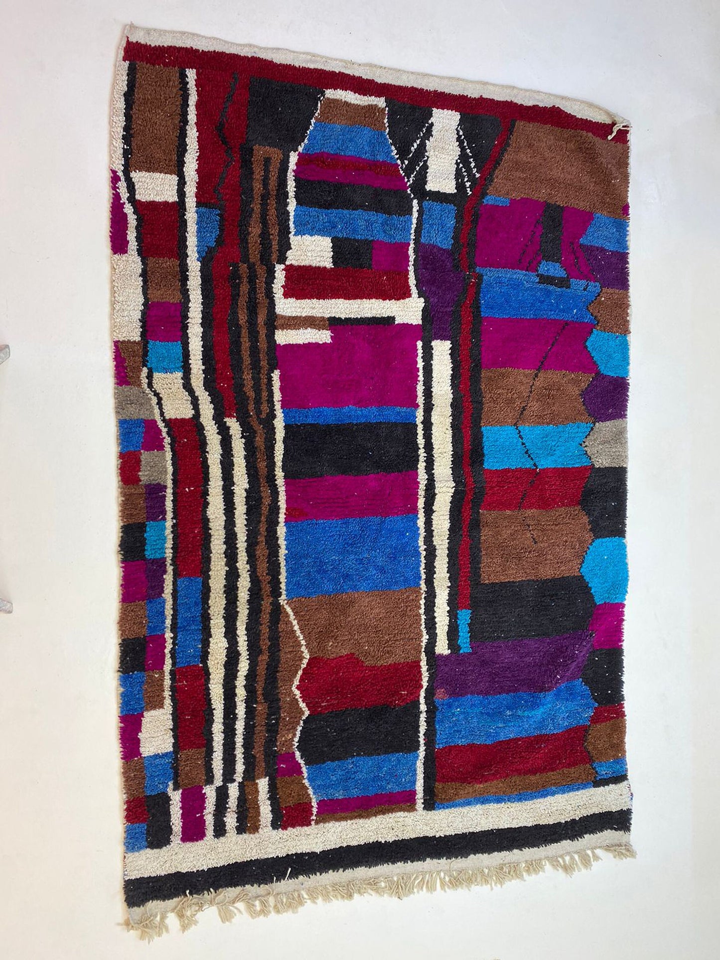 Vibrant Handmade Berber Rug, Moroccan Colorful Bohemian Area Rug.