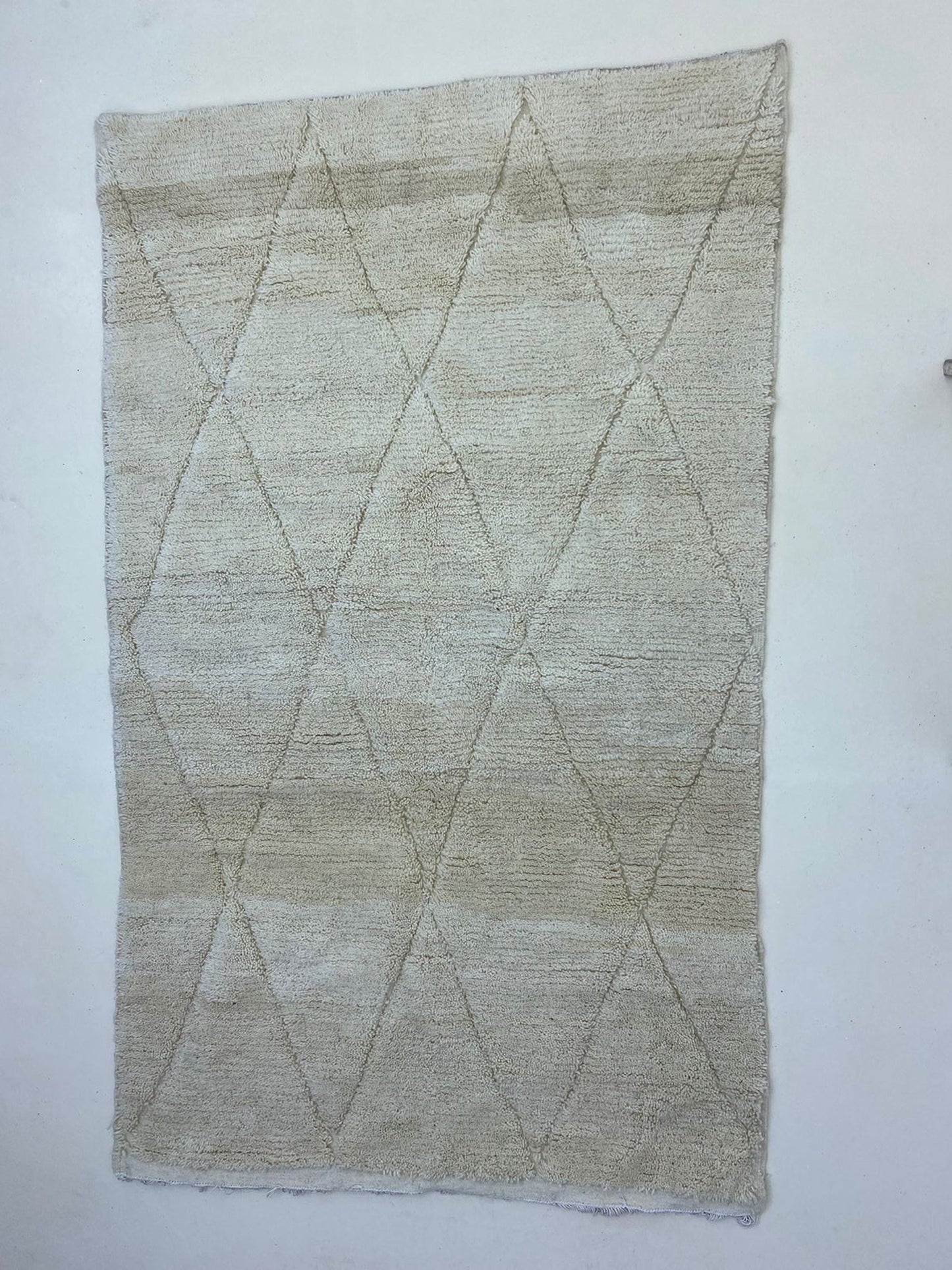 Solid White Diamond Rug. Handmade Moroccan Berber Bohemian Decor.