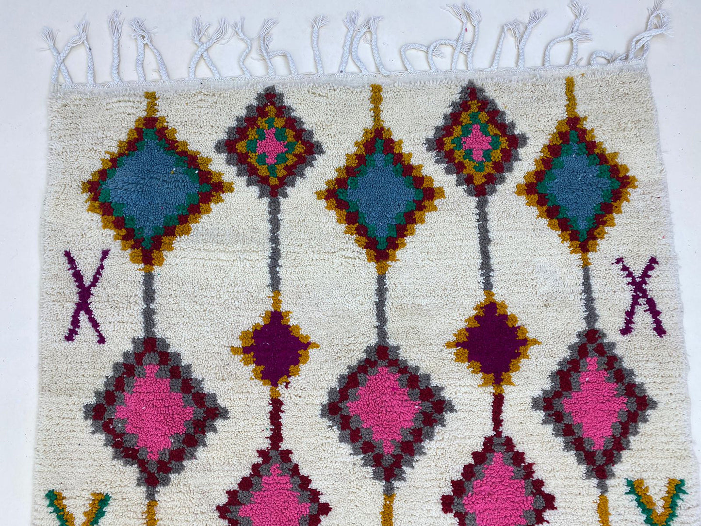 Handwoven Moroccan Berber Rug, Custom Colorful Diamond Design for Your Living Room.