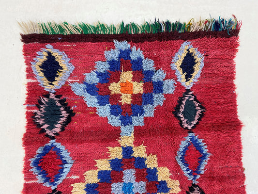 Vintage Moroccan Runner Rug 2x9, Colorful Wool Diamond Pattern Rug Runner.