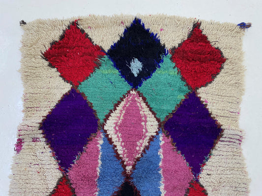 Handwoven Berber Moroccan 3x6 Rug, Colorful Vintage Diamond Rug.