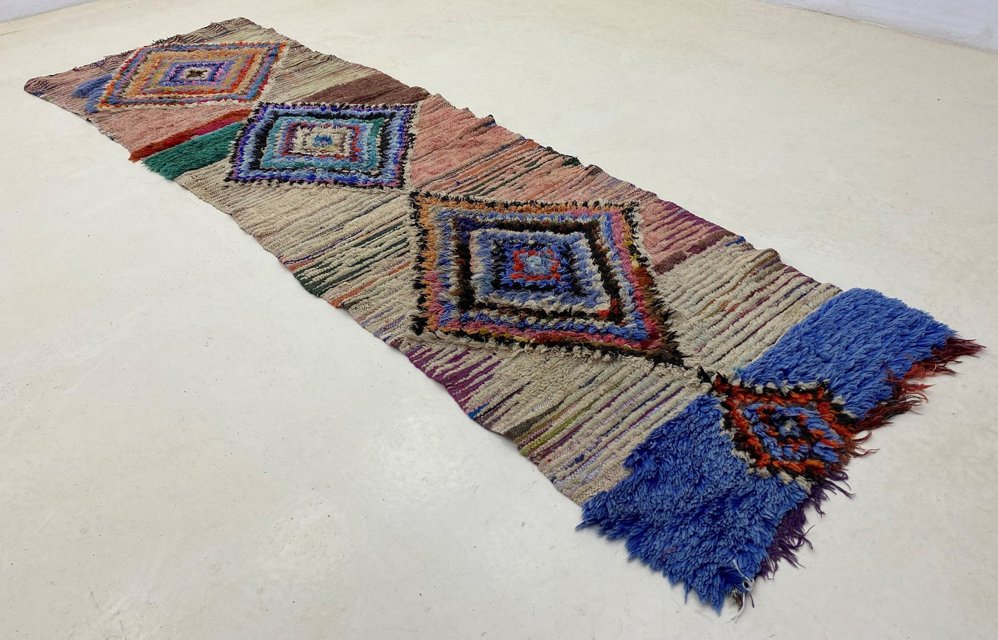Narrow Berber Moroccan 3x9 Rug Runner, Long Worn Diamond Runner Rug.