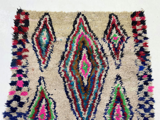 Tapis de couloir bohème marocain Azilal 3x7, tapis de couloir en laine diamant.