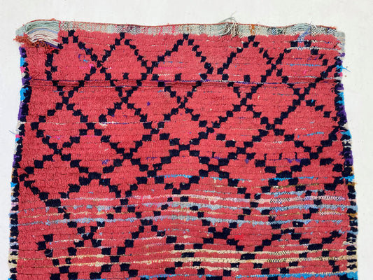 Red Moroccan Berber 3x9 Runner Rug, Long Diamond Rug Runner.