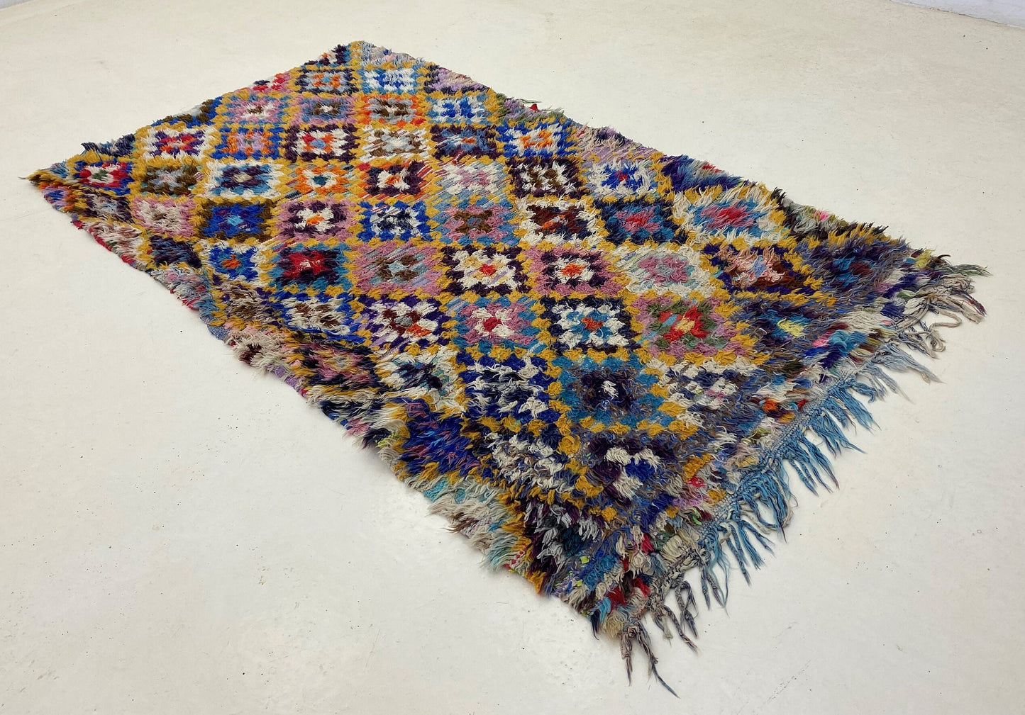 Moroccan checkered colorful 3x6 ft rug.