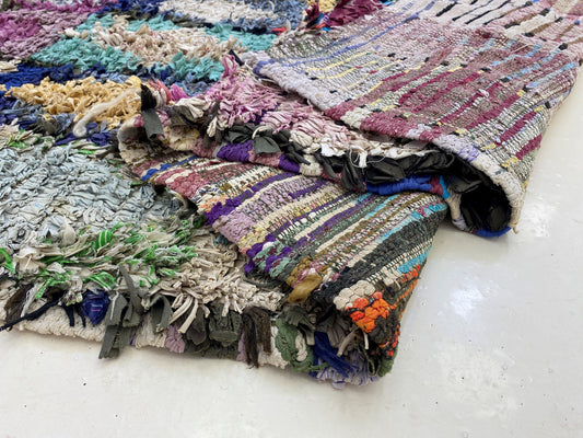 4x9 Boucherouite Moroccan Runner Rug, Colorful Diamond Pattern .