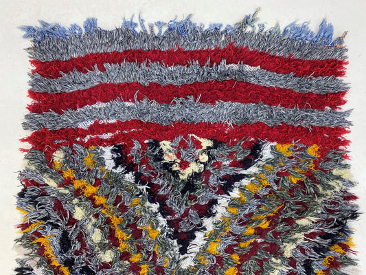 Checkered colorful Moroccan 3x7 runner rug.