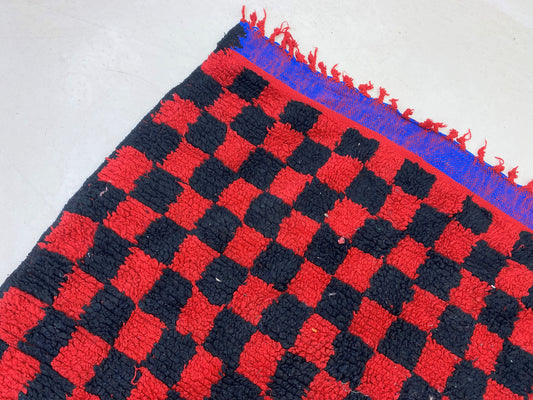 5x10 Checkered Moroccan Vintage Area Rug, Boho Home Decor.