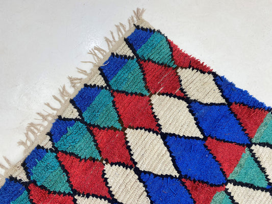 5x7 Colorful Diamond Moroccan Area Rug, Vintage Berber Style.