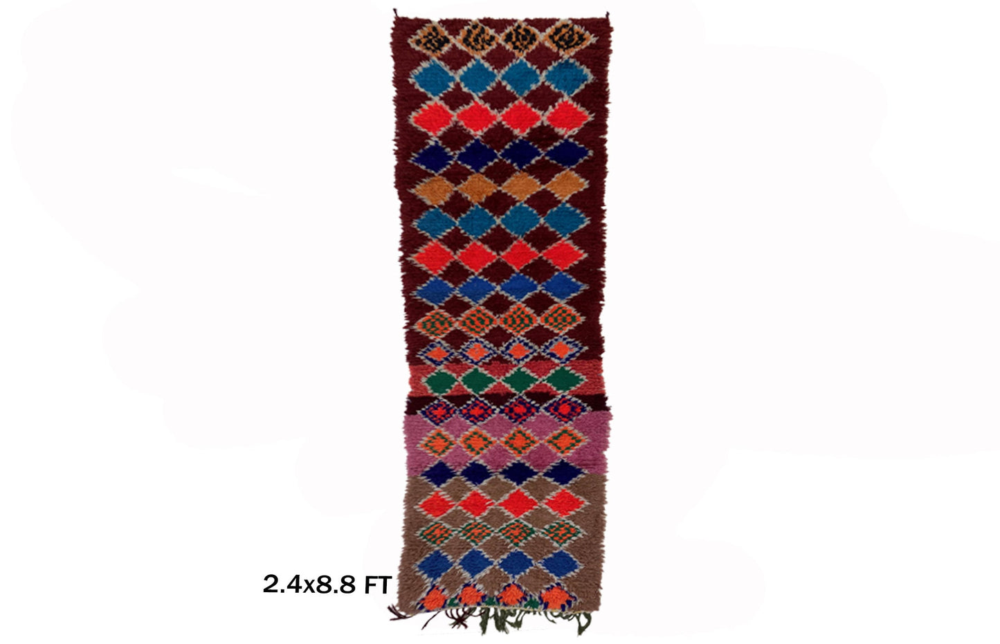 Moroccan berber shag narrow 2x9 runner rug.
