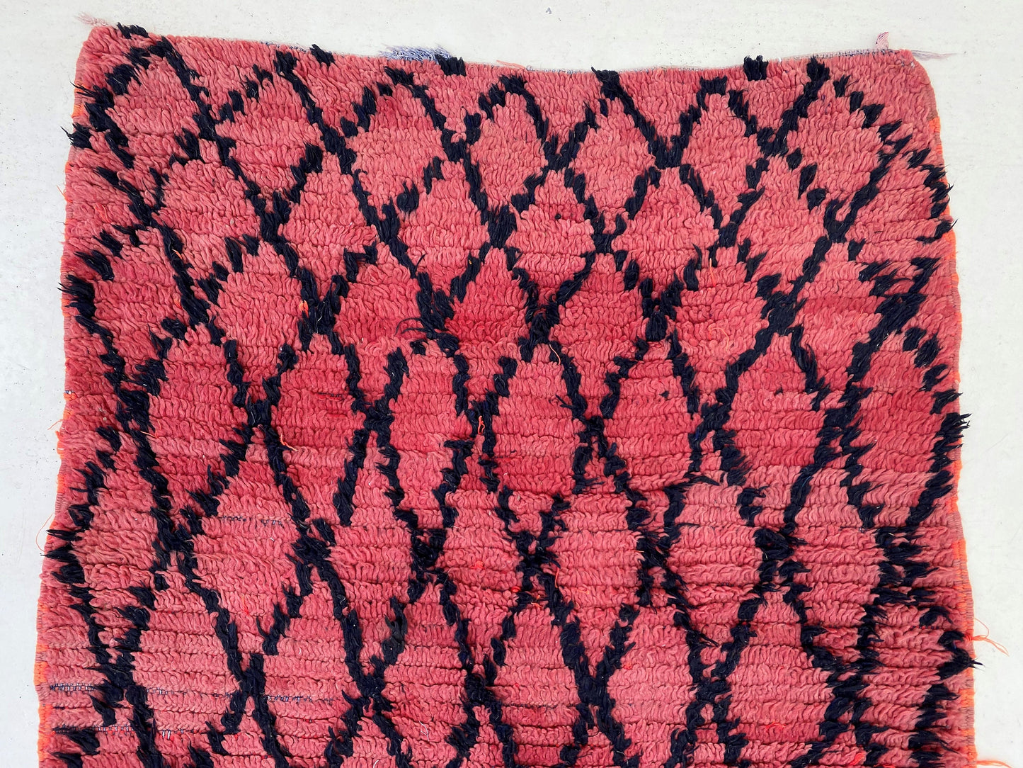 Extra Long vintage red diamond runner rug.