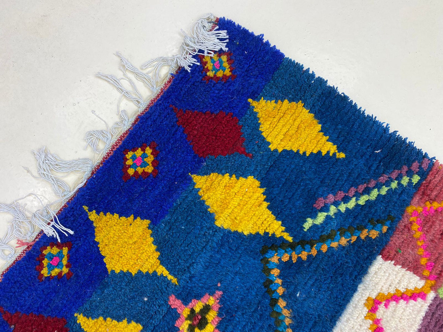 One-of-a-Kind Moroccan Berber Rug, Hand-Knotted Custom Area Rug with Colorful Design.