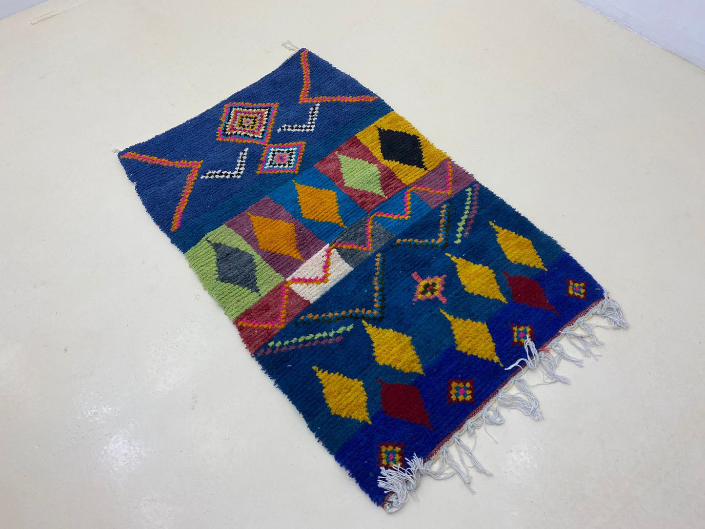 One-of-a-Kind Moroccan Berber Rug, Hand-Knotted Custom Area Rug with Colorful Design.