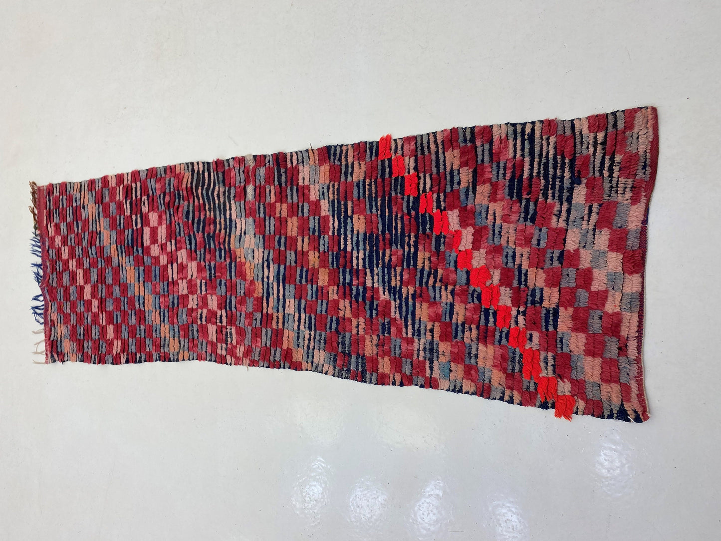 3x8 Moroccan Runner Rug, Checkered Vintage Rug.