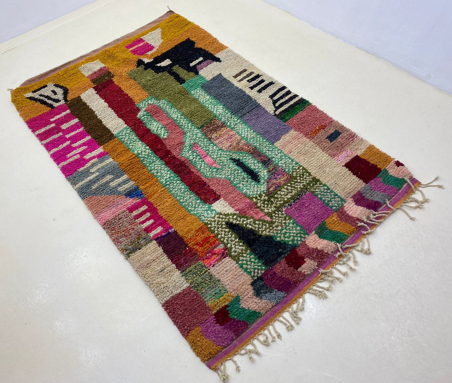 Vibrant Custom Wool Rug from Morocco, Handcrafted Berber Area Rug.