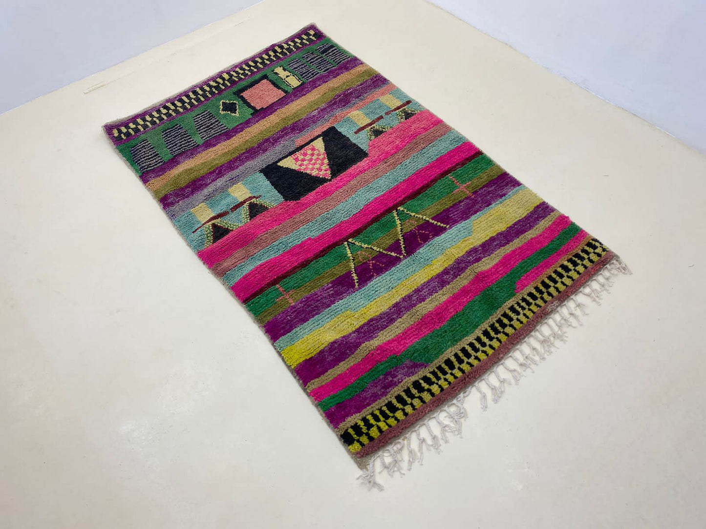 Unique Handmade Berber Moroccan Rug, Artisan hand-knotted Wool Rug.